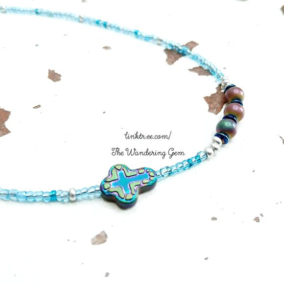 Dainty Plated Hematite Beaded Necklace, Minimalist Gemstone Jewelry, 16" - Picture 2 of 6